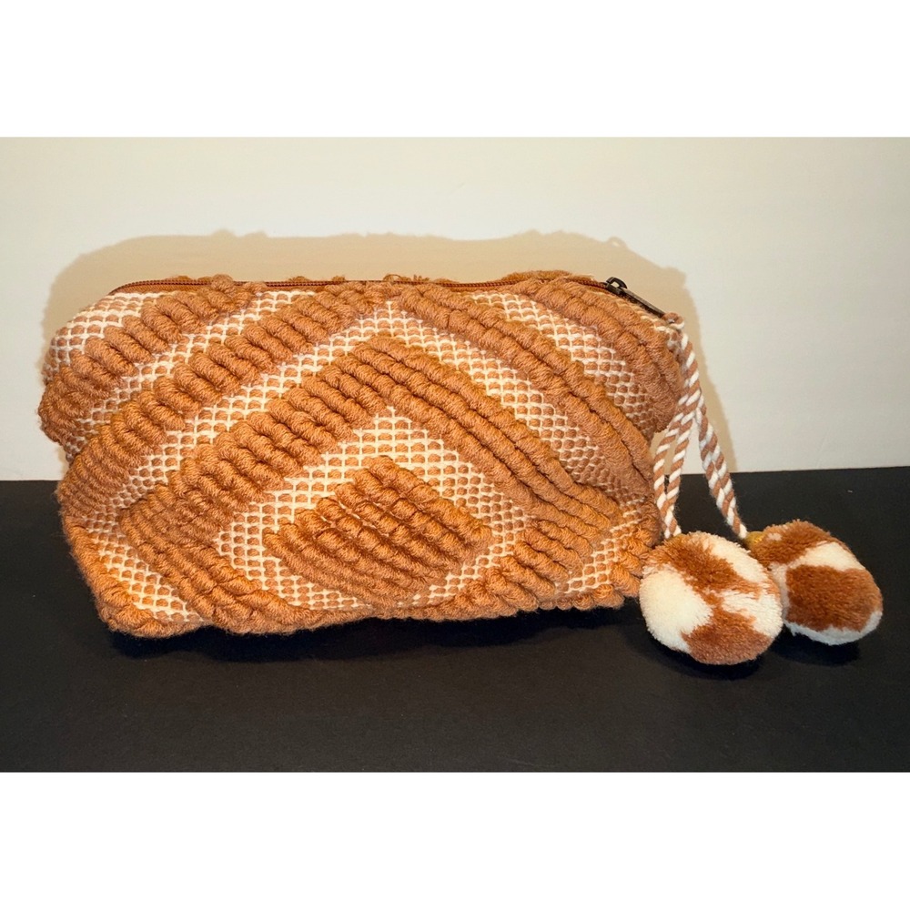 Lovestitch Diamond Carpet Cosmetic Bag Terracotta Pom Pom Tassel Pouch DR-824A